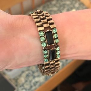 Bronze stretch bracelet with black & green stones